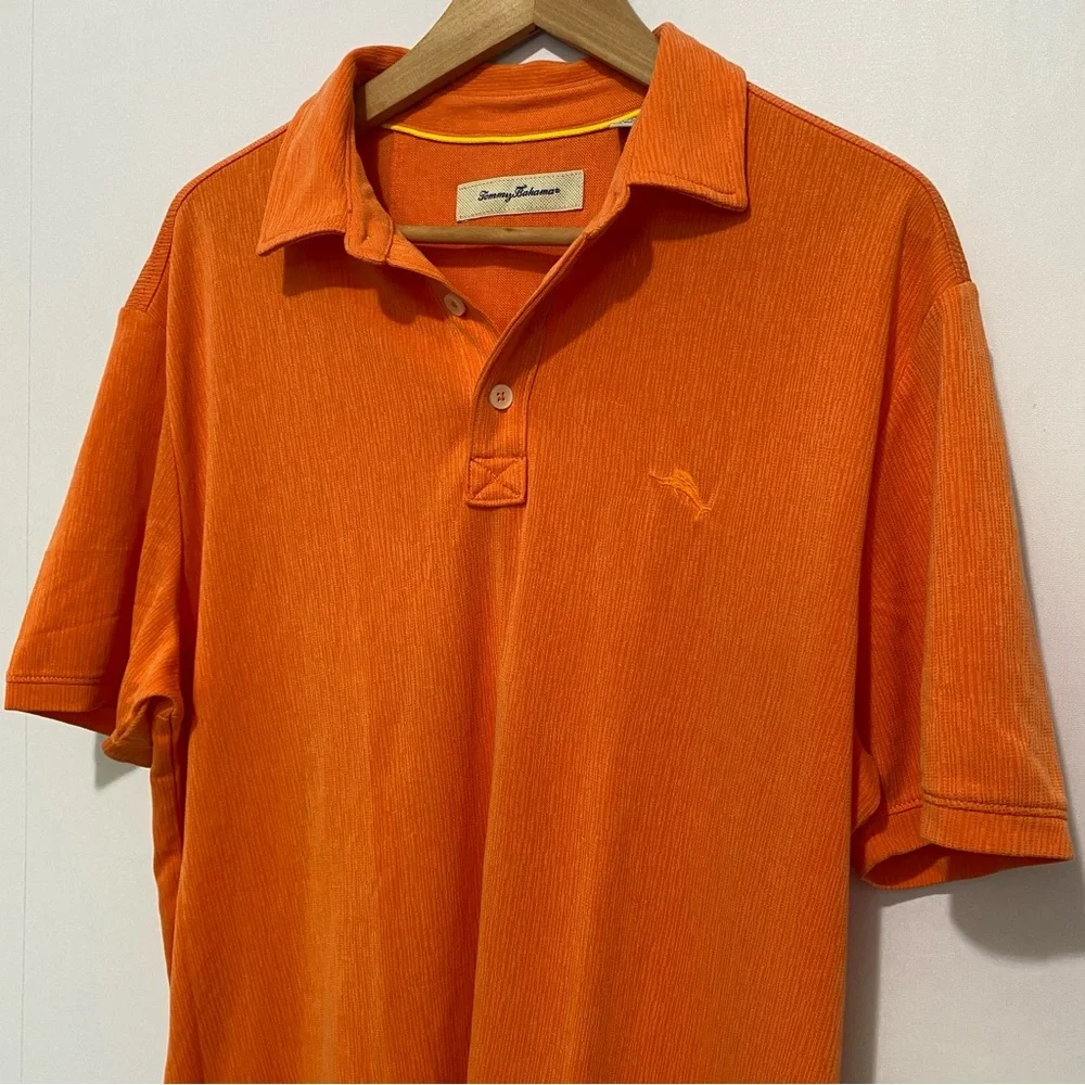 Tommy‎ Bahama Men's Polo Shirt Size Large Modal-blend Orange Casual Bright Color